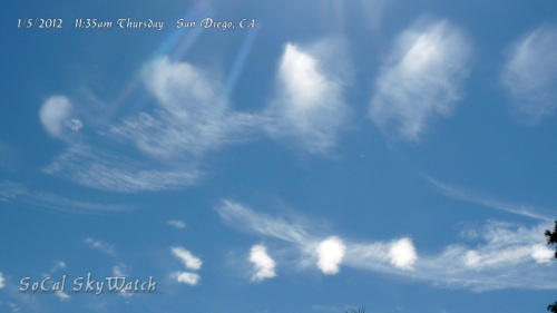 1/5/2012 San Diego 11:35am - Parallel rows of HAARP wave clouds.