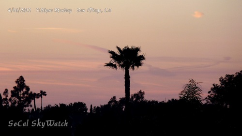 4/16/2012 San Diego 7:26pm - Chemtrails cover the sky at sunset.