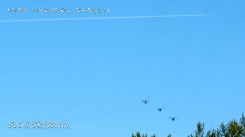 1/9/2012 San Diego 9:56am - Standard chemtrail "military observation" helicopters.