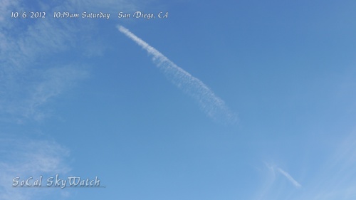 10/6/2012 San Diego 10:19am - Two stage aerosol injection or "exclamation point" chemtrail.